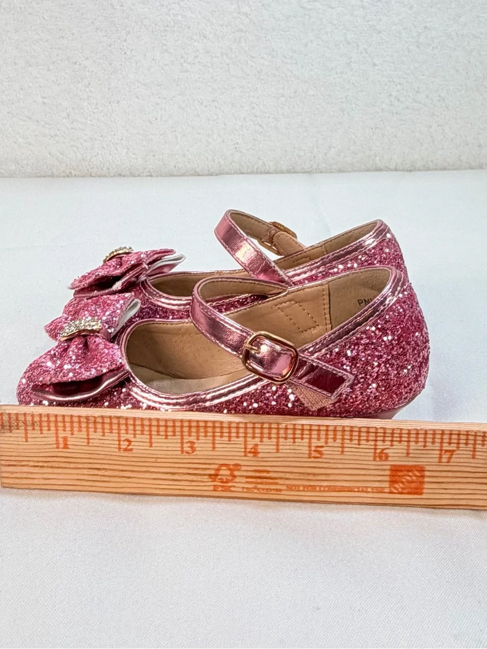 Girls Sparkle Pink Mary Jane Dress Shoes with Bow Accent